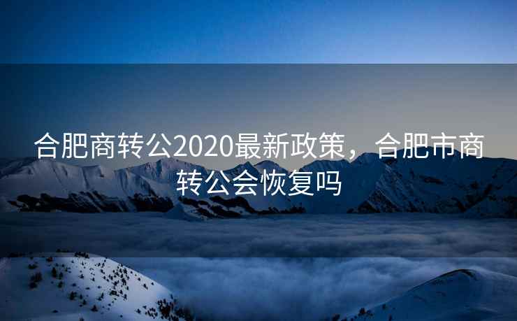 合肥商转公2020最新政策，合肥市商转公会恢复吗